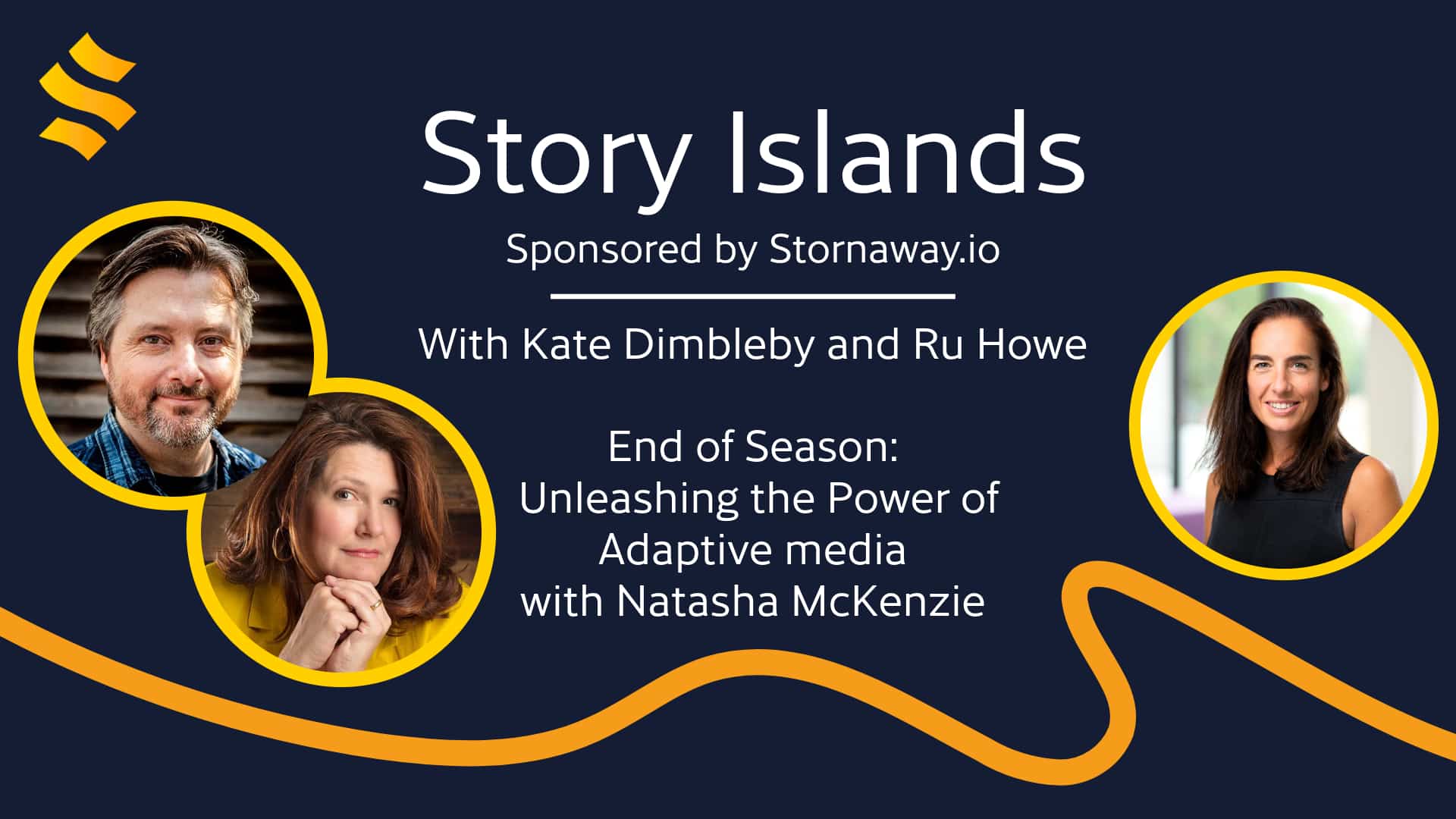 tory Islands poster - a navy background with headshots of Kate Dimbleby, Ru Howe and Natasha McKenzie.