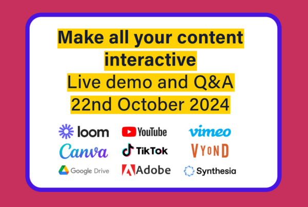 Make all of your content interactive event header - date 22nd October 2024. - showing logos of some the products that will be talked about on the event. These are: loom, youtube, vimeo, canva, tiktok, vyond, google drive, adobe, synthesia