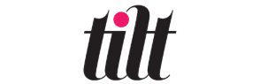 Tilt - Stornaway Partner - "tilt" black lower-case, italics text with a bright pink dot above the "i"